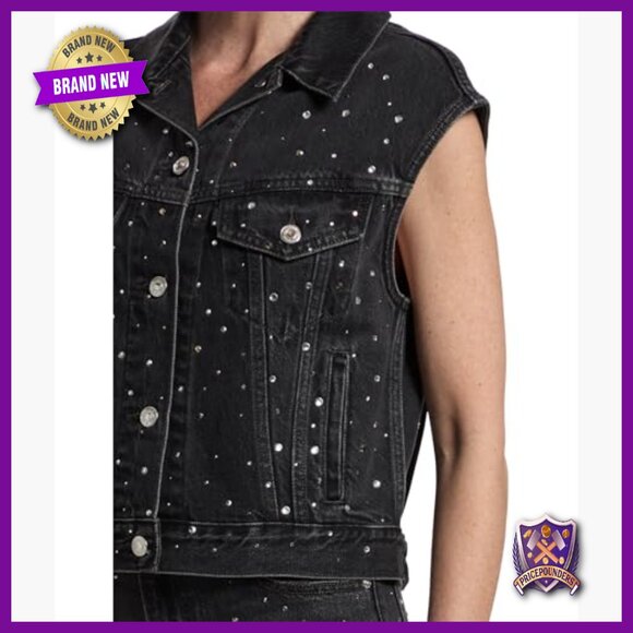 Cropped Relaxed Fit Cotton Vest with Button Closure, Sleeveless Outerwear - Picture 4 of 5